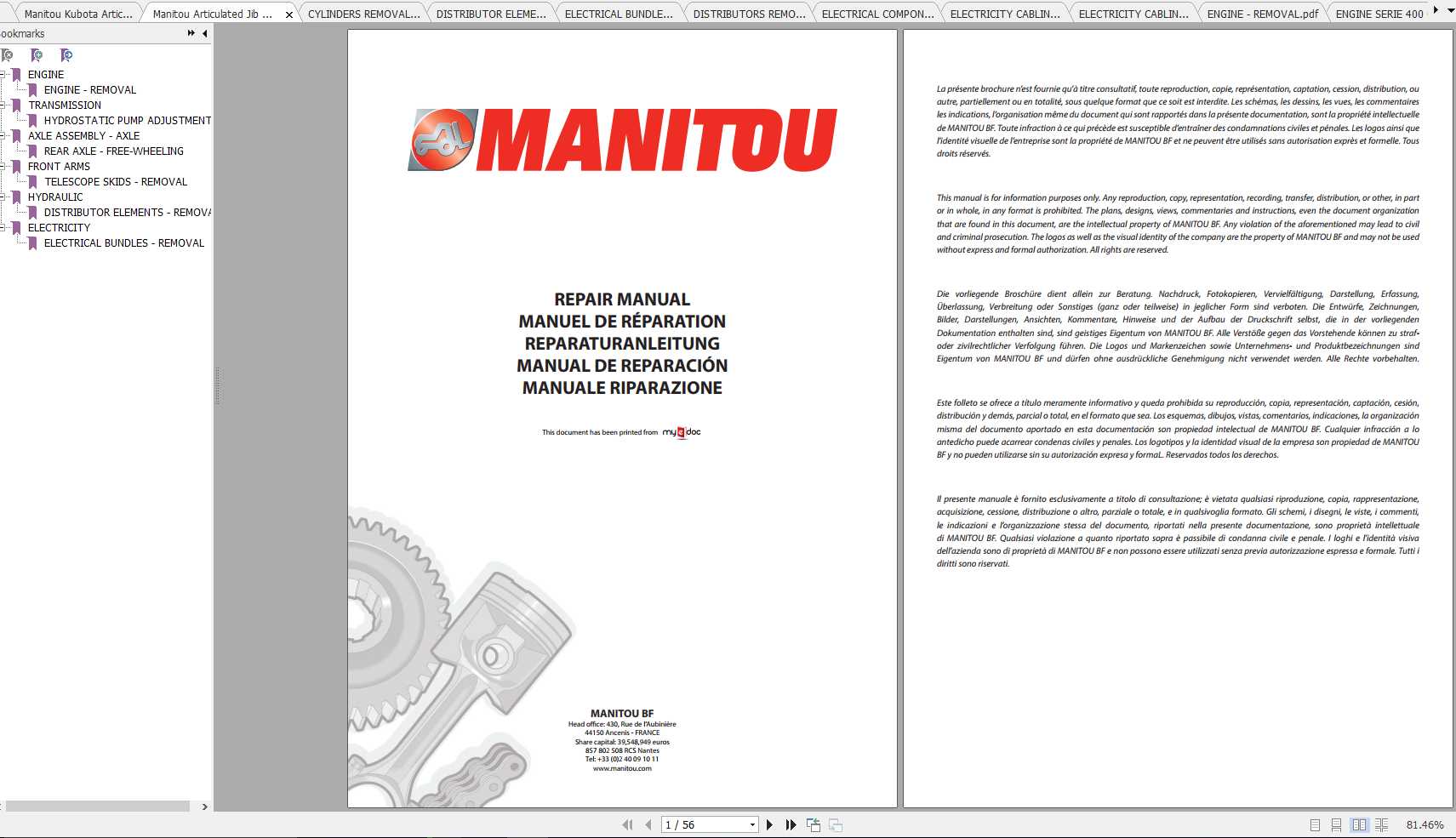 Manitou Articulated Jib Platform 200 ATJ Repair Operator Manual 1