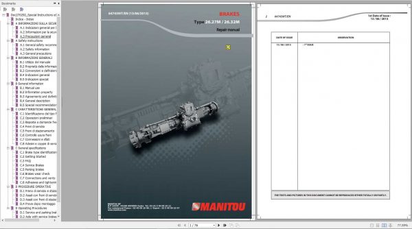 Manitou CARRARO Brakes Type 26.27M 26.32M Repair Manual 647439IT EN 2013 1
