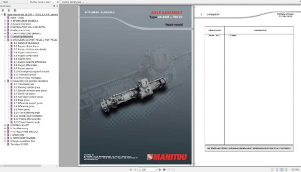 Manitou Carraro Axle Type 26.20 26.20M TB172 Repair Manuals 1