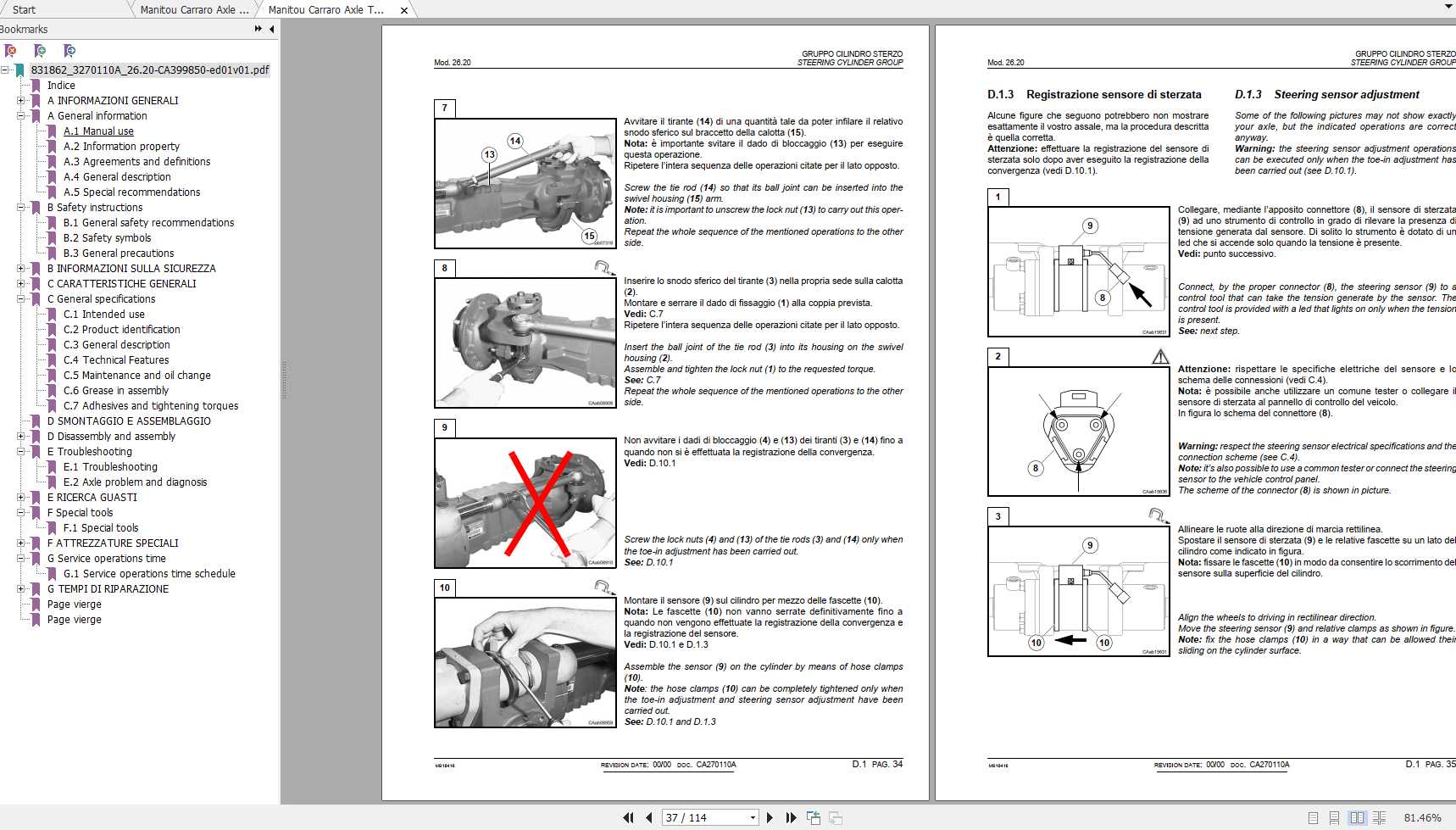 Manitou Carraro Axle Type 26.20 26.20M TB172 Repair Manuals