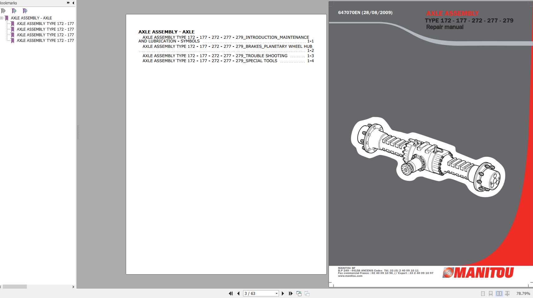 Manitou Clark Hurth Axle Type 172 177 272 277 279 Repair Manual 647070EN 1