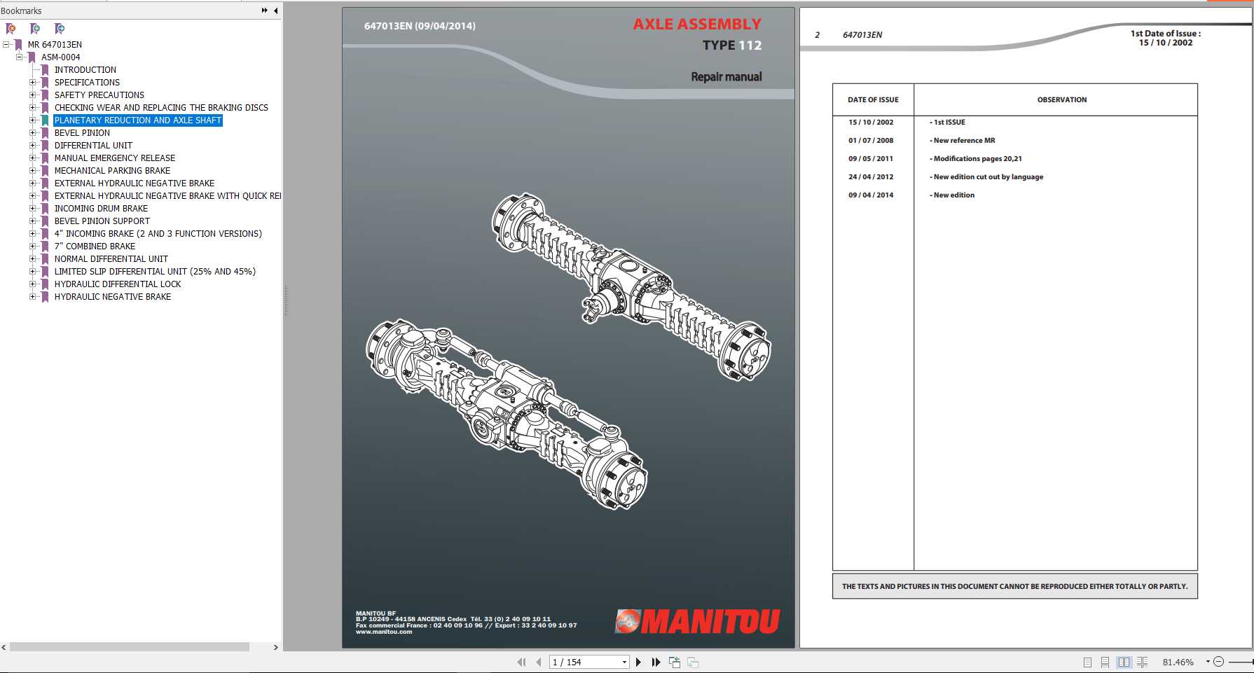 Manitou DANA Axle Type 112 Repair Manual 647013EN 1