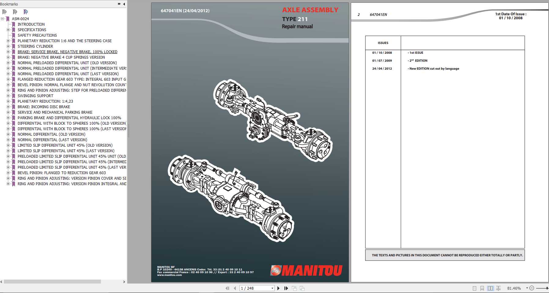 Manitou DANA Axle Type 211 Repair Manual 647041EN 1