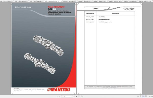 Manitou DANA Axle Type 212 Repair Manual 547983 06 05 2011 1