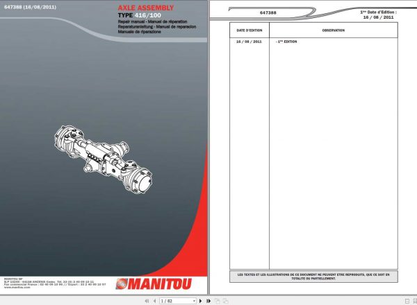 Manitou DANA Axle Type 416 100 Repair Manual 647388 1