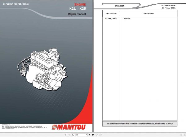 Manitou Engine K21 K25 Repair Manual 647120EN 1