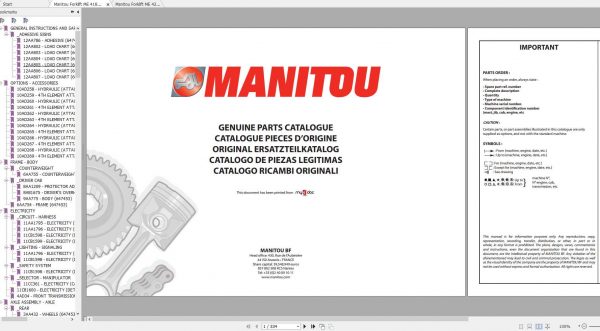 Manitou Forklift 418 420 425C 425 430 435 Genuine Part Catalogues 1