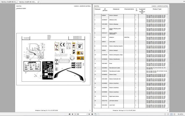 Manitou Forklift 418 420 425C 425 430 435 Genuine Part Catalogues 2
