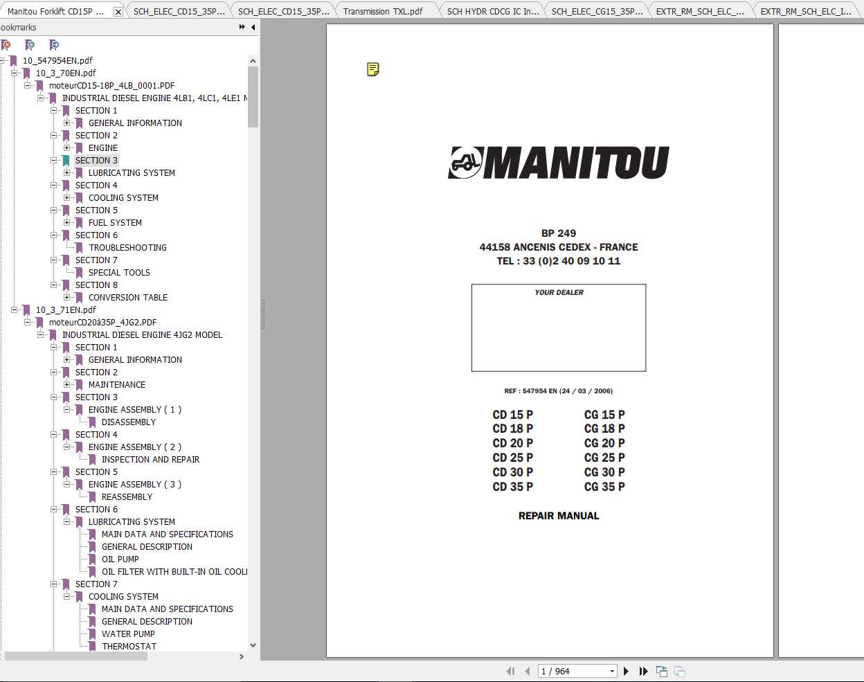 Manitou Forklift CD15P CD35P CG15P CG35P Repair Manual 1