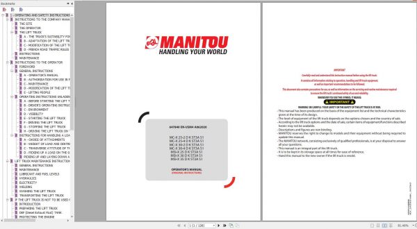 Manitou Forklift MC X 25 30 2 4 MSI X 25 30 35 D K ST3A S1 Operators Manual 647840EN USM4 A062020 1