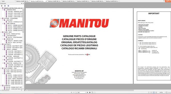 Manitou Forklift ME315 ME316 ME318 ME320 Genuine Part Catalogues 1