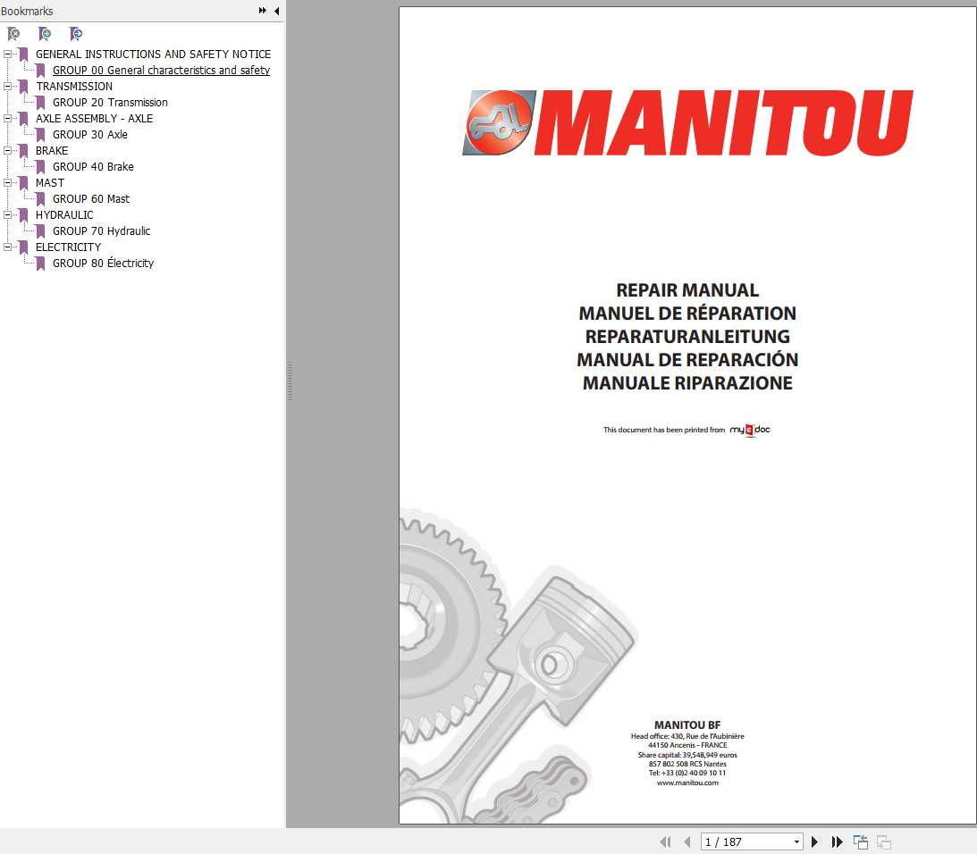 Manitou Forklift ME418 ME420 ME425 ME430 Series 2 Repair Manual 1