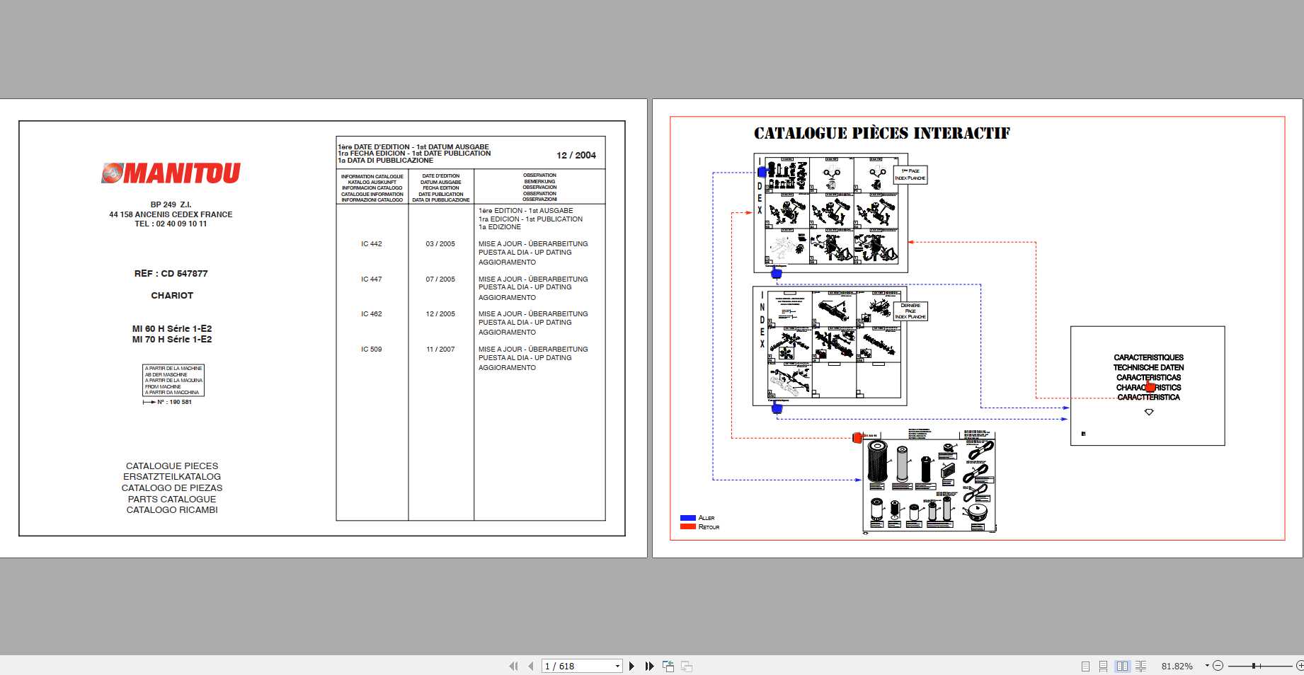 Manitou Forklift MI 60 70 H Serie 1 E2 Parts Catalogue CD547877 1