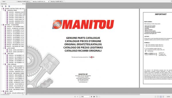 Manitou Forklift MSI 20 25 30 35 MH 20 4 25 4 Turbo BUGGIE S2 E3 Genuine Parts Catalogue 1