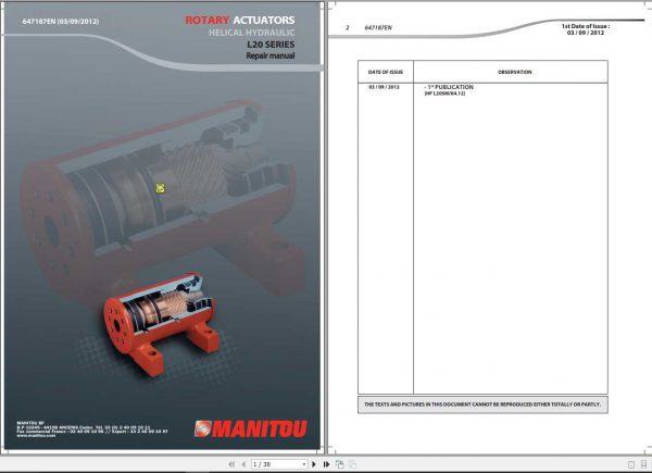 Manitou Helical Hydraulic Rotary Actuators L20 Series Repair Manual 647187EN 1