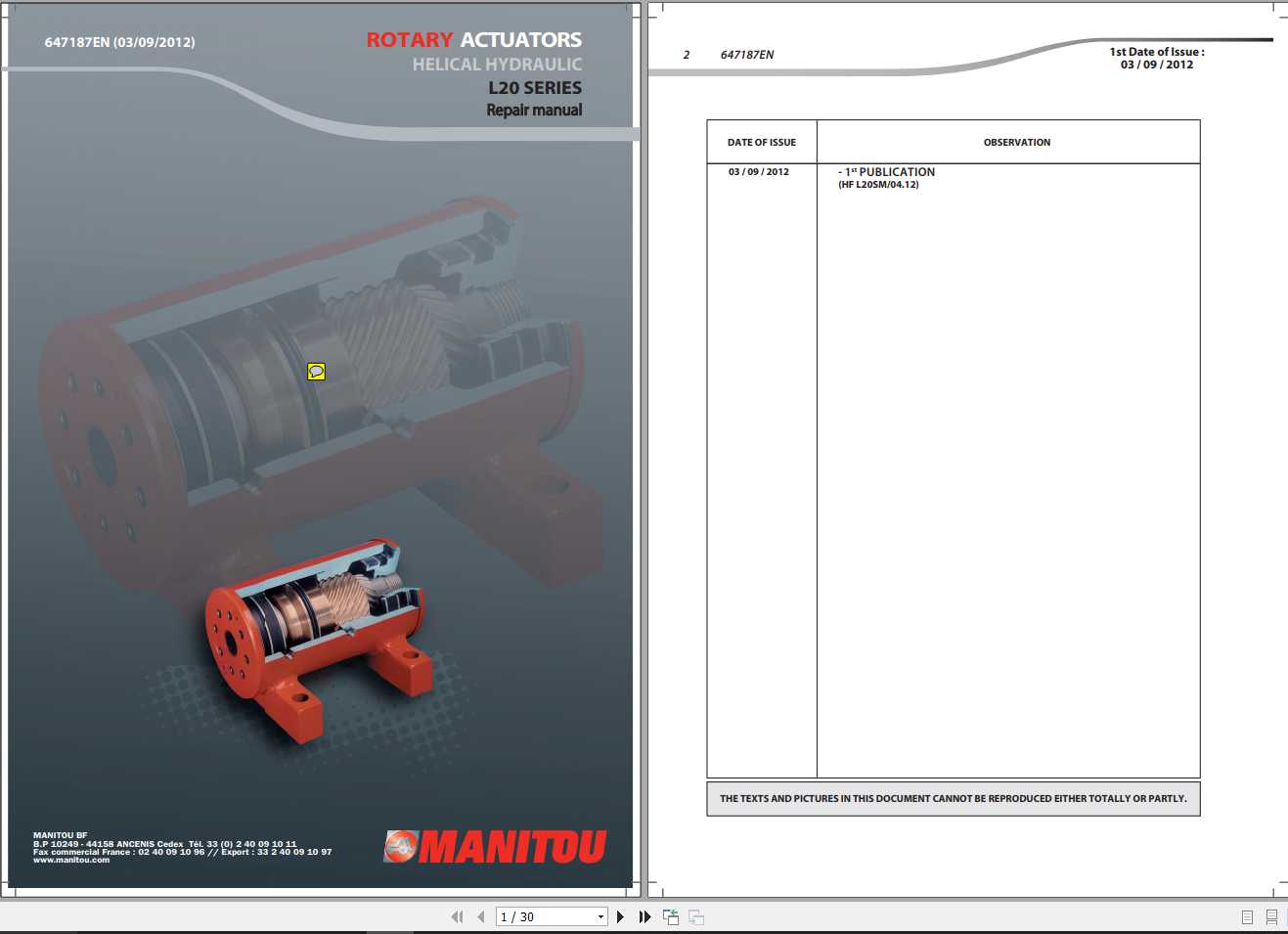 Manitou Helical Hydraulic Rotary Actuators L20 Series Repair Manual 647187EN 1