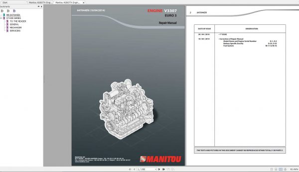 Manitou KUBOTA Engine V3307 EURO 3 Repair Manuals 1
