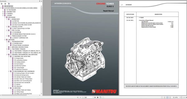 Manitou Kubota Engine V2403 EURO 3 Repair Manual 647005EN 1