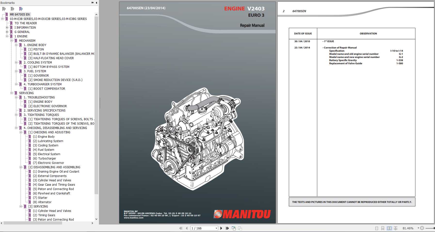 Manitou Kubota Engine V2403 EURO 3 Repair Manual 647005EN 1