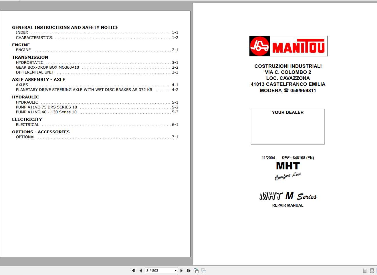 Manitou MHT 7140 990 MHO 10120L 10160L Serie M MERCEDES Repair Manual 648168EN 1