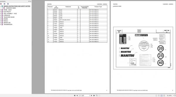 Manitou MHT 780 Turbo E3 Genuine Part Catalogue 648563 1