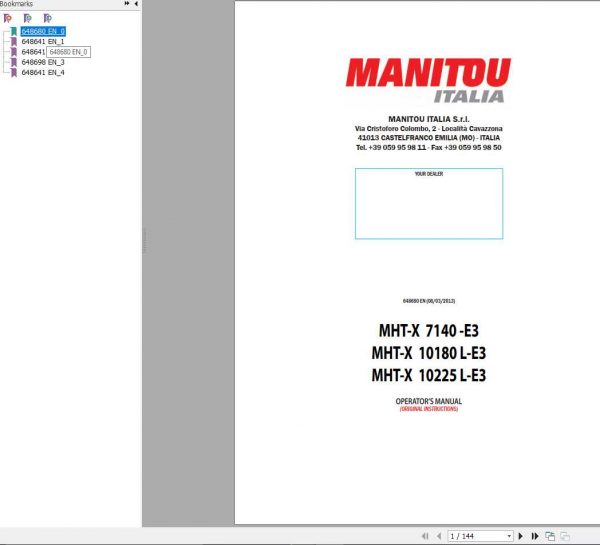 Manitou MHT X 7140 10180L 10225L E3 Operators Manual 648680EN 08 03 2013 1