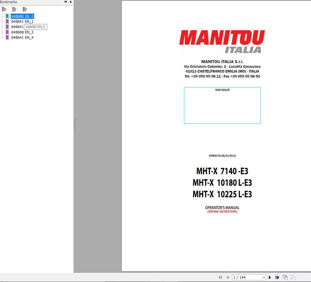 Manitou MHT X 7140 10180L 10225L E3 Operators Manual 648680EN 08 03 2013 1