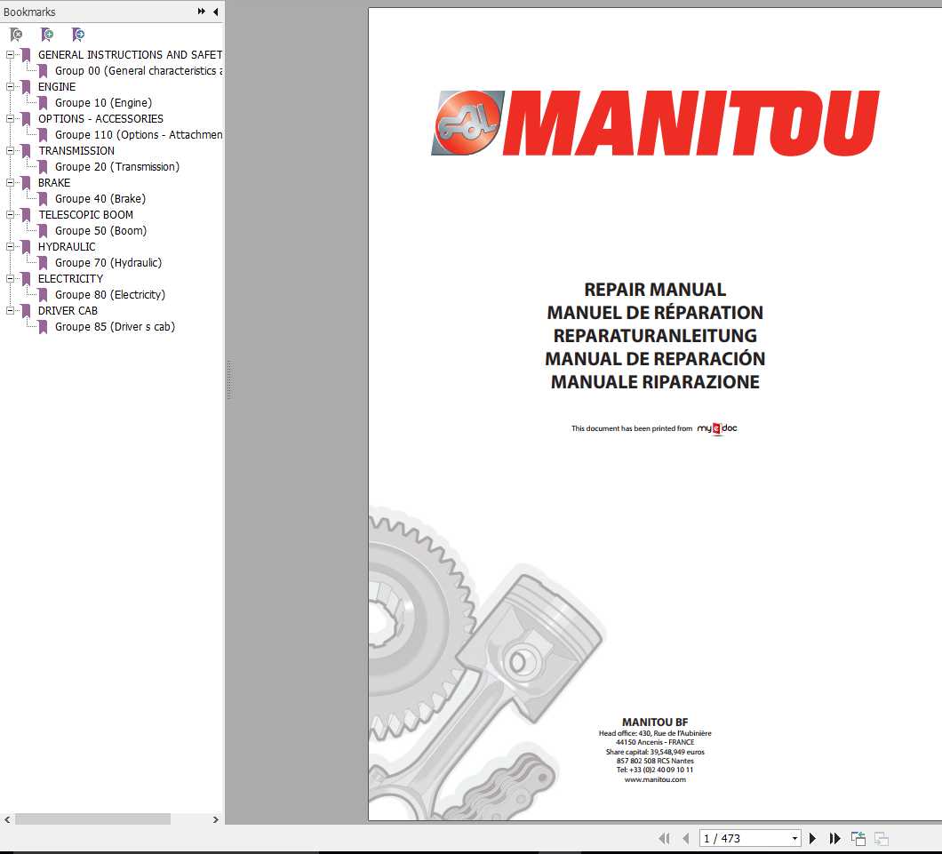Manitou MHT10120 MHT10160 MHT10225 MHT10180 MHT990 MHO MHT7140 E3 Repair Manual 647366EN 1