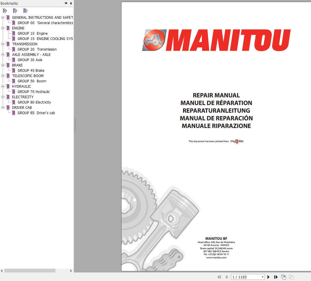 Manitou ML 632 635 MT 835 940 1233 1240 1330 1337 1637 1740 Serie 2 T MU Repair Manual 547753EN 1