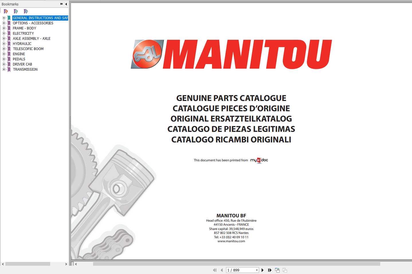 Manitou MLT 1035 L TURBO LSU S3 E2 Genuine Parts Catalogue 1
