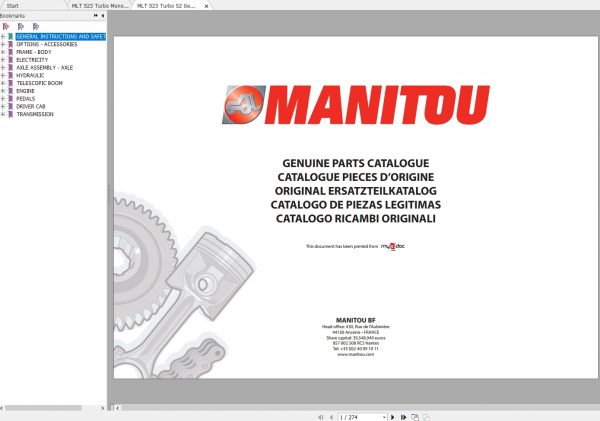 Manitou MLT 523 Genuine Part Catalogues 1