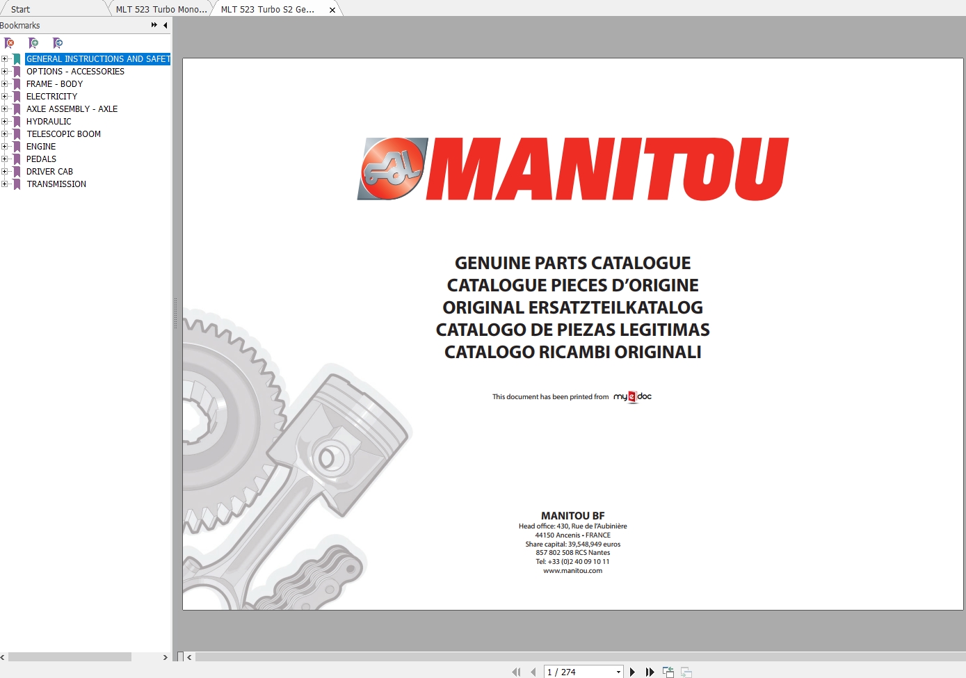 Manitou MLT 523 Genuine Part Catalogues 1