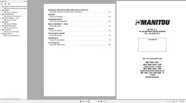 Manitou MLT 524 527 628 632 728 928 MT728 9282 4 Repair Manual 547118EN 1