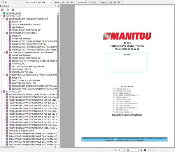 Manitou MLT 630 634 731 735 741 742 1035 Operators Manuals 1