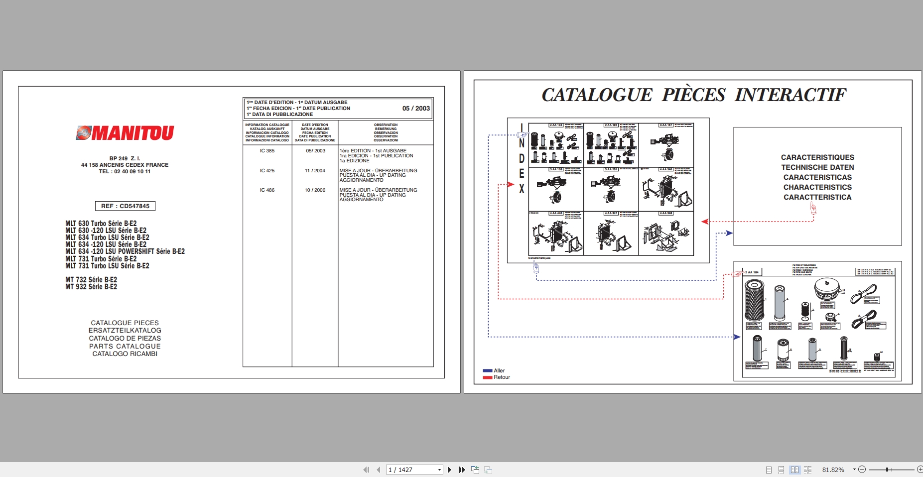 Manitou MLT 630 634 731 MT 732 932 Serie B E2 Parts Catalogue CD547845 1