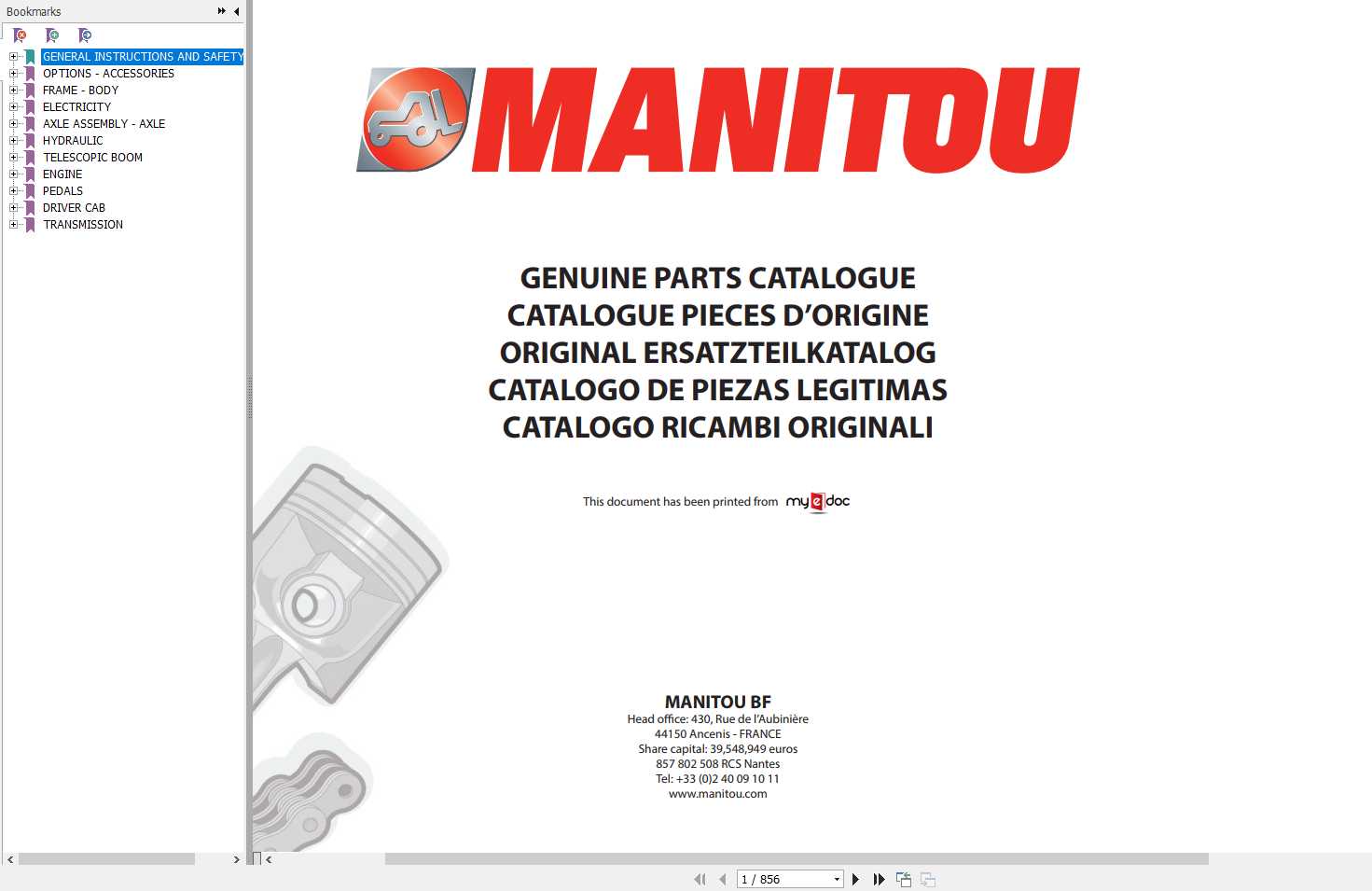 Manitou MLT 634 120 LSU PS SB E2 Genuine Part Catalogue 547845 1
