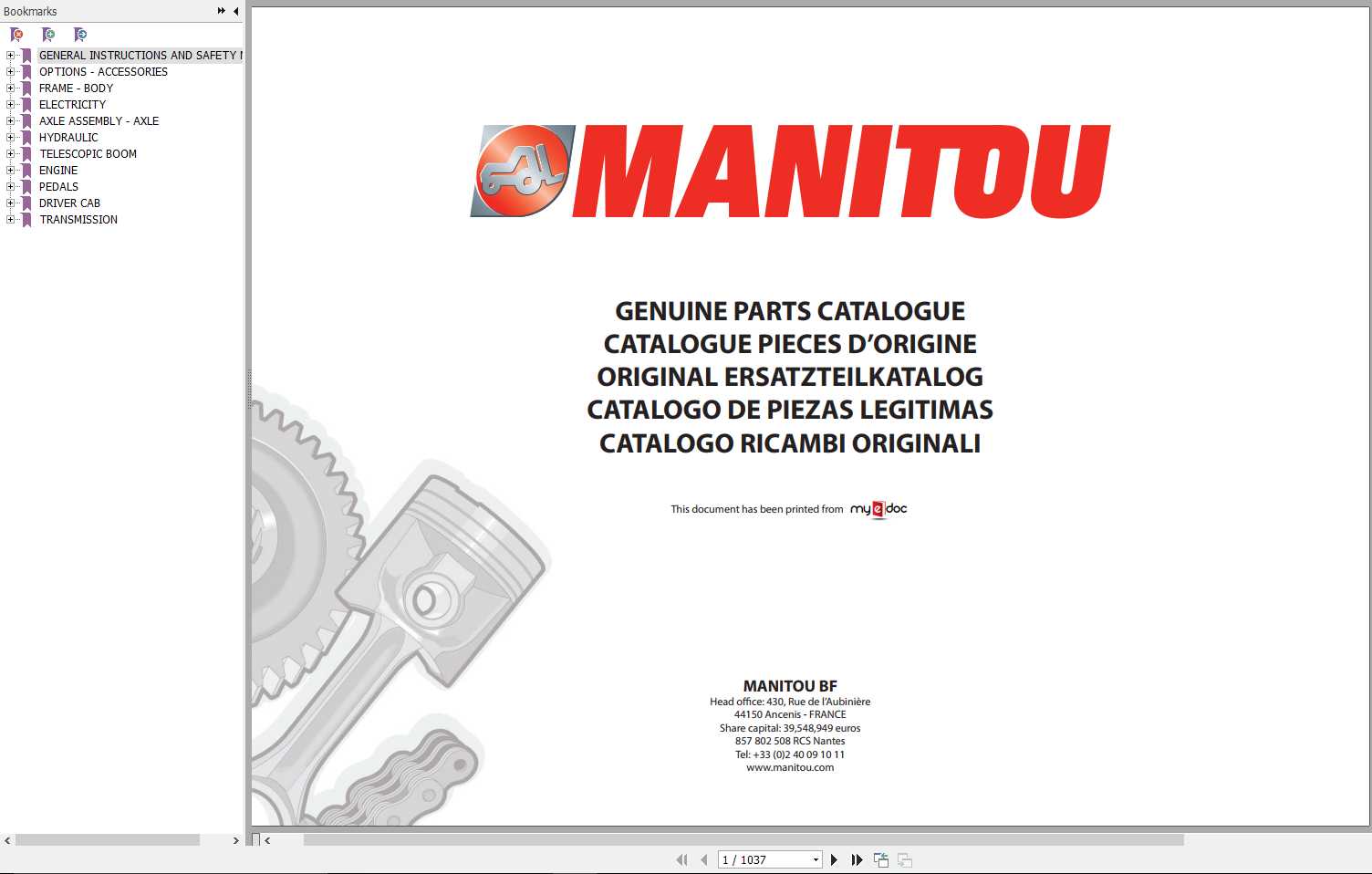 Manitou MLT 634 120 LSU SD E3 Genuine Parts Catalogue 547977 1