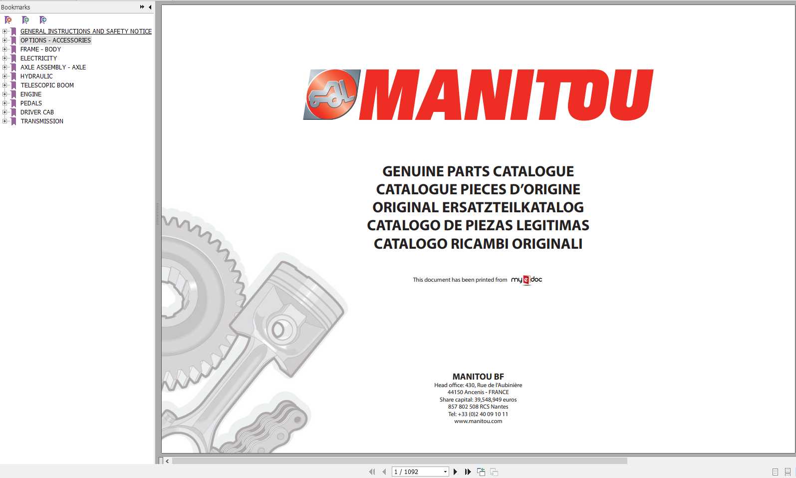 Manitou MLT 634 120 LSU SE E3 Genuine Parts Catalogue 647056 1