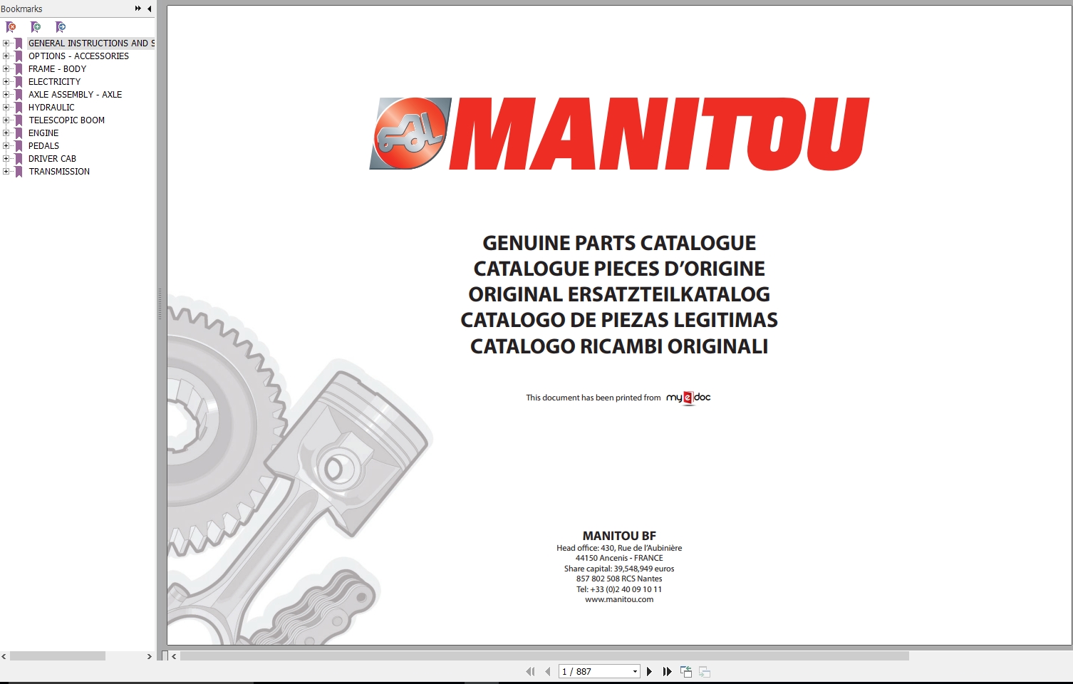 Manitou MLT 634 120 LSU SF E3 Genuine Parts Catalogue 647082 1
