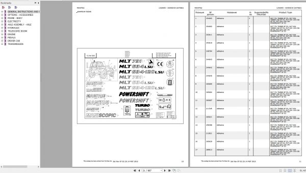 Manitou MLT 634 120 LSU SF E3 Genuine Parts Catalogue 647082 2