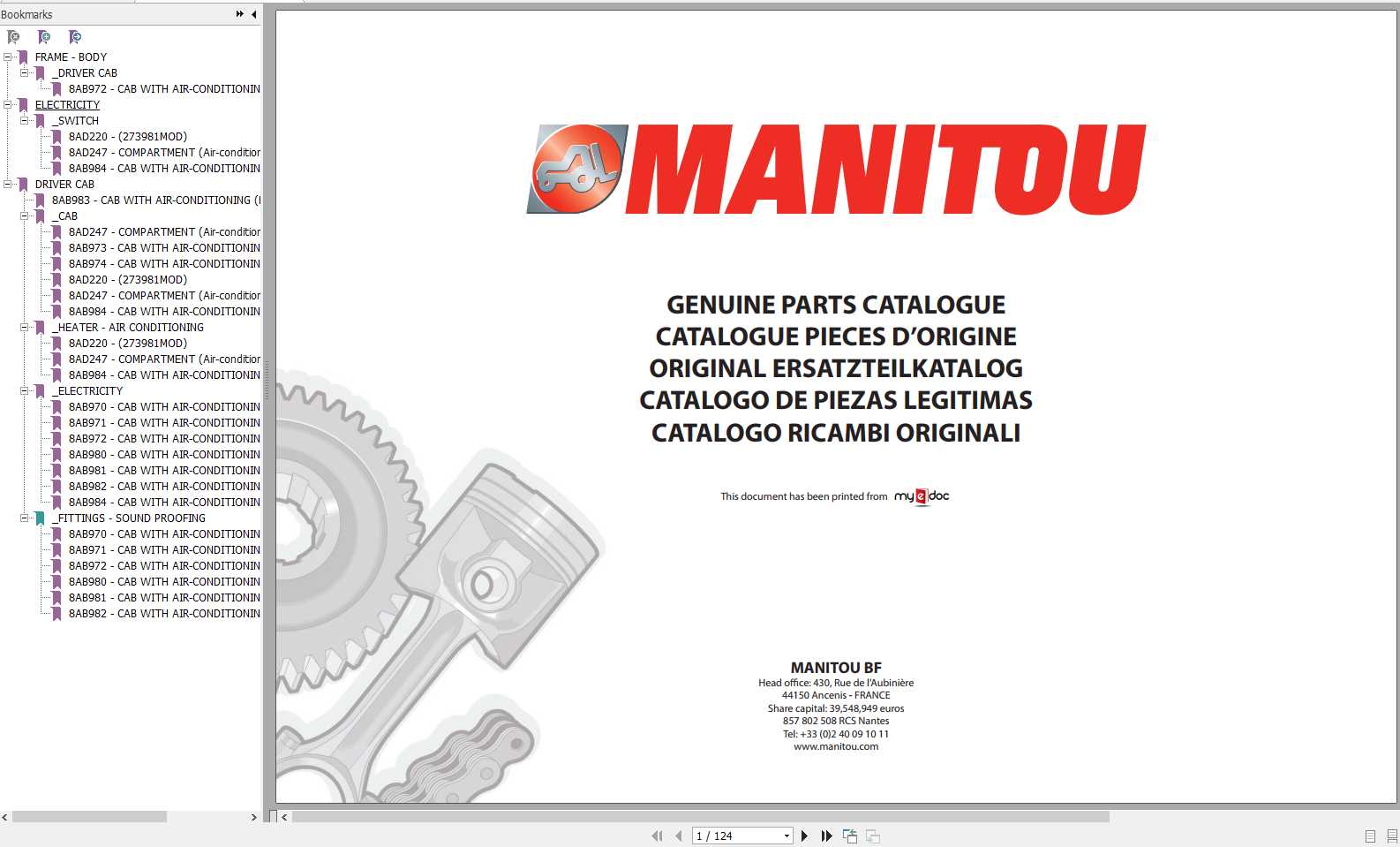 Manitou MLT 731 TURBO A SD E3 Genuine Parts Catalogue 1