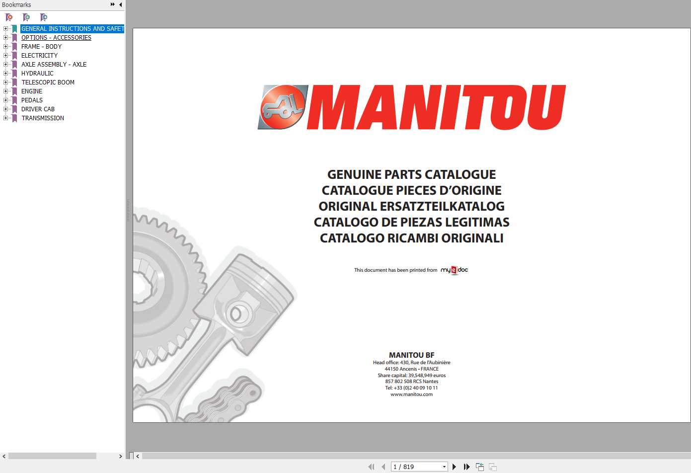 Manitou MLT 731 TURBO LSU SD E3 Genuine Parts Catalogue 1