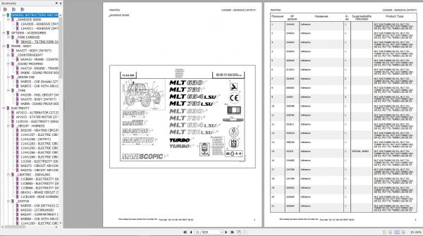 Manitou MLT 731 TURBO LSU SD E3 Genuine Parts Catalogue 2