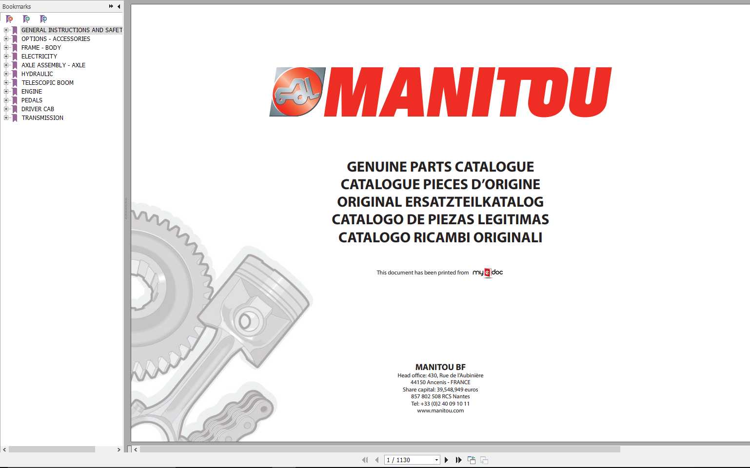 Manitou MLT 731 TURBO SD E3 Genuine Parts Catalogue 1