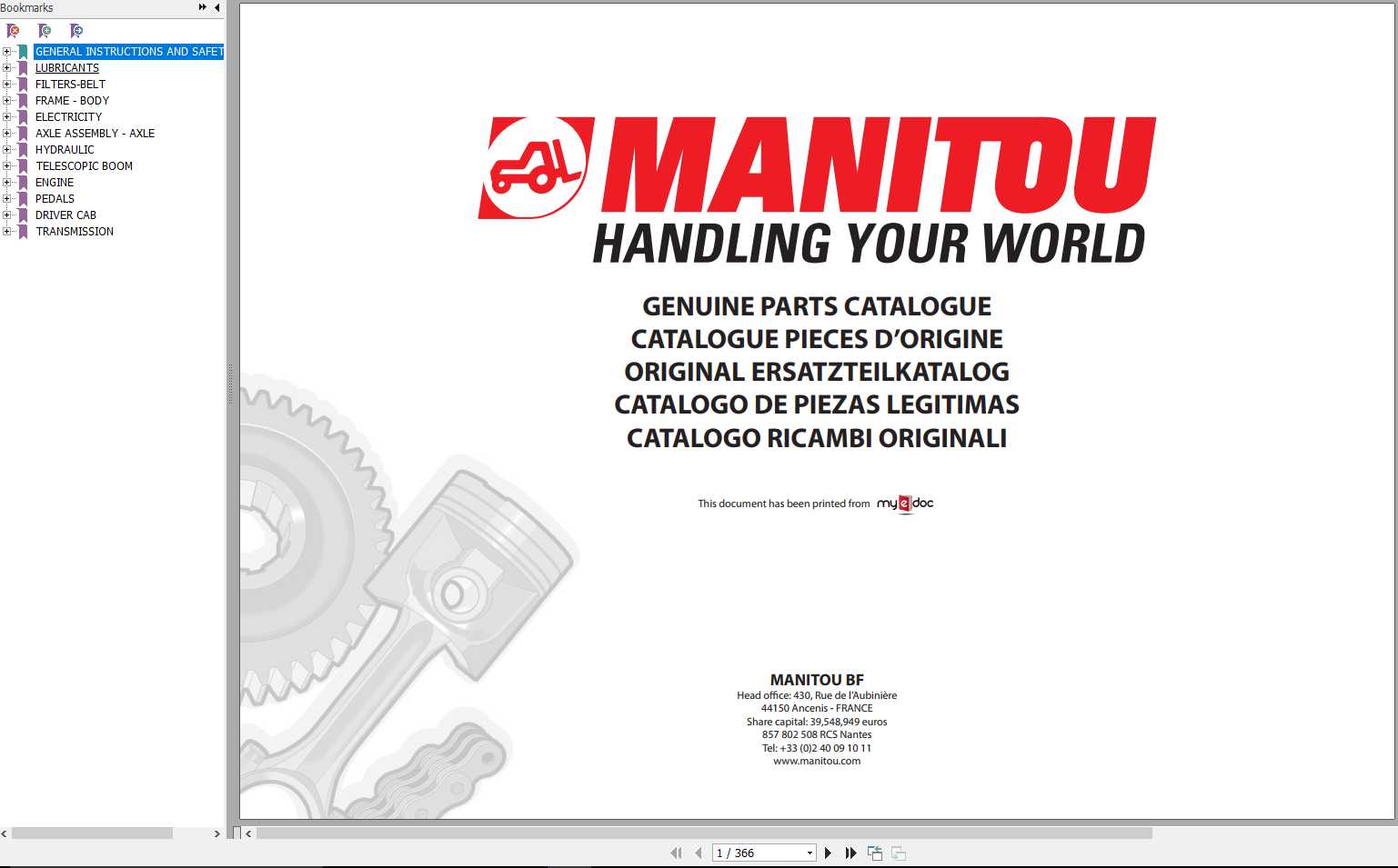 Manitou MLT 733 105 D ST4 S2 Genuine Parts Catalogue 1