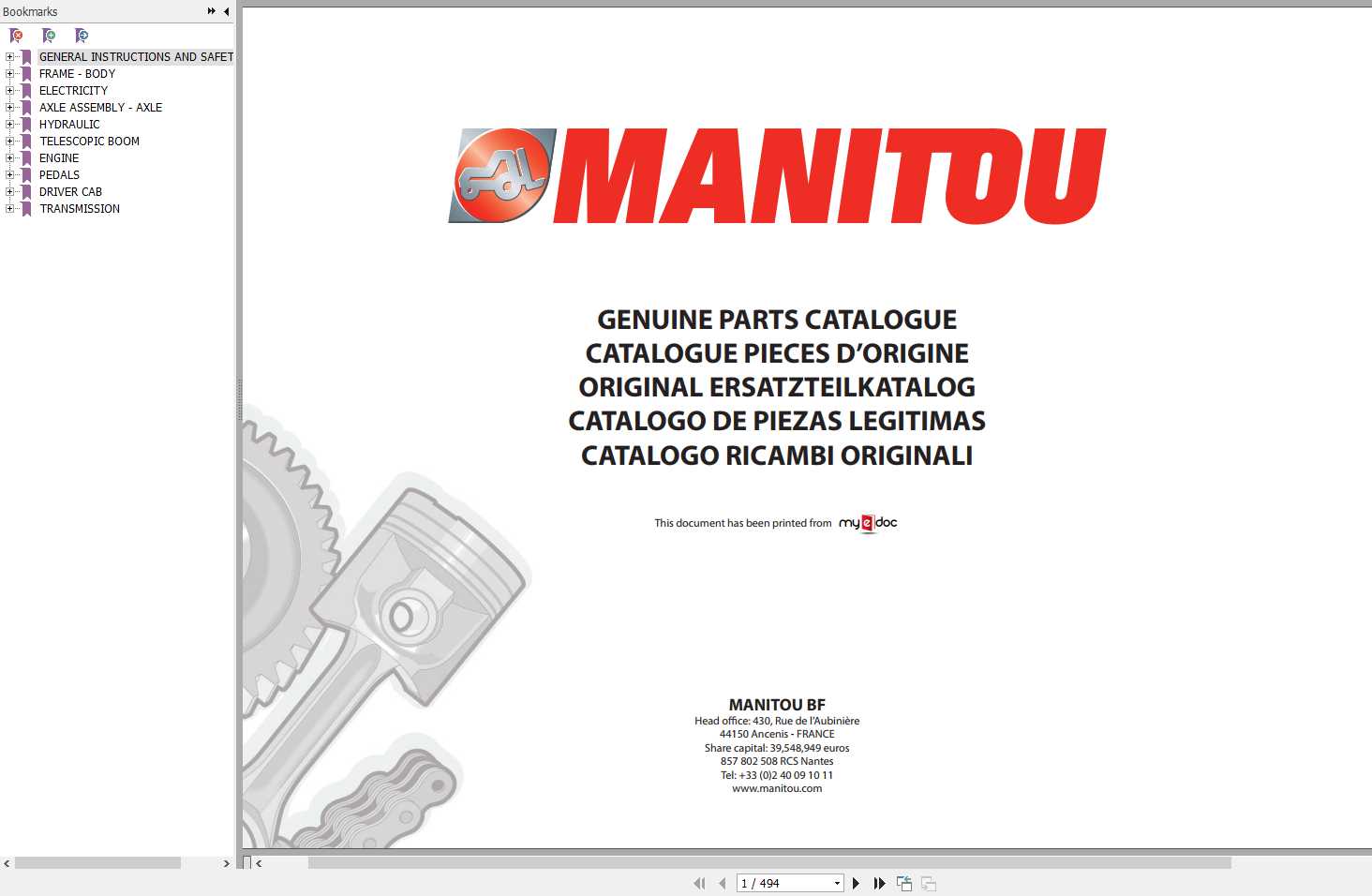 Manitou MLT 735 120 LSU Powershift S7 E3 Genuine Parts Catalogue 1