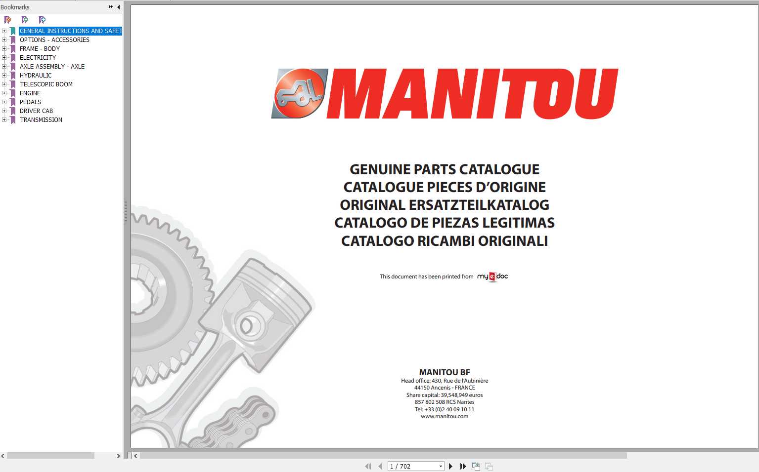 Manitou MLT 735 120 LSU S2 E2 Genuine Parts Catalogue 1