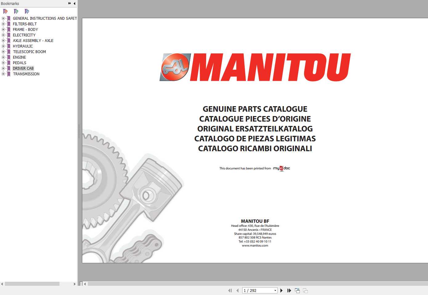 Manitou MLT 741 120 H ST3B Genuine Parts Catalogue 1