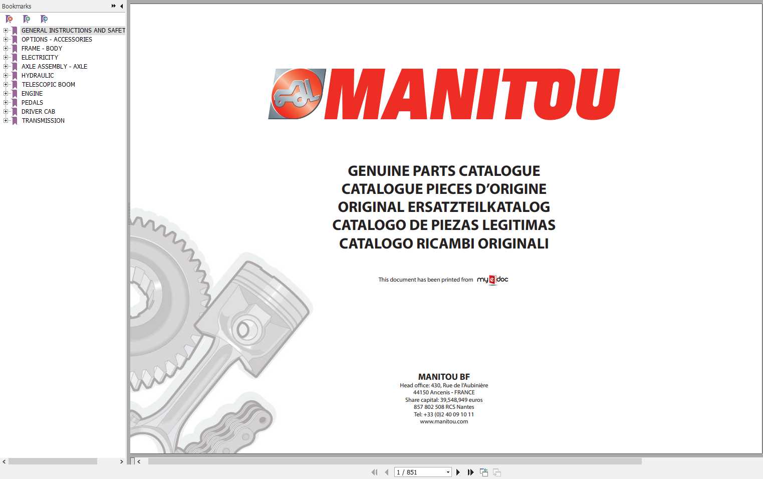 Manitou MLT 741 120 LSU POWERSHIFT S3 E2 Genuine Parts Catalogue 1