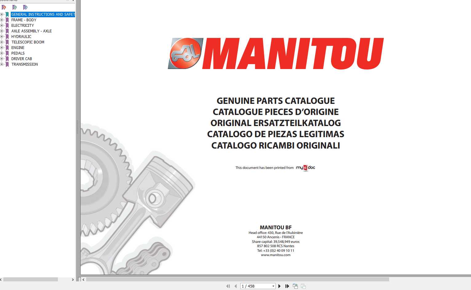 Manitou MLT 741 120 ST3B Genuine Parts Catalogue 1